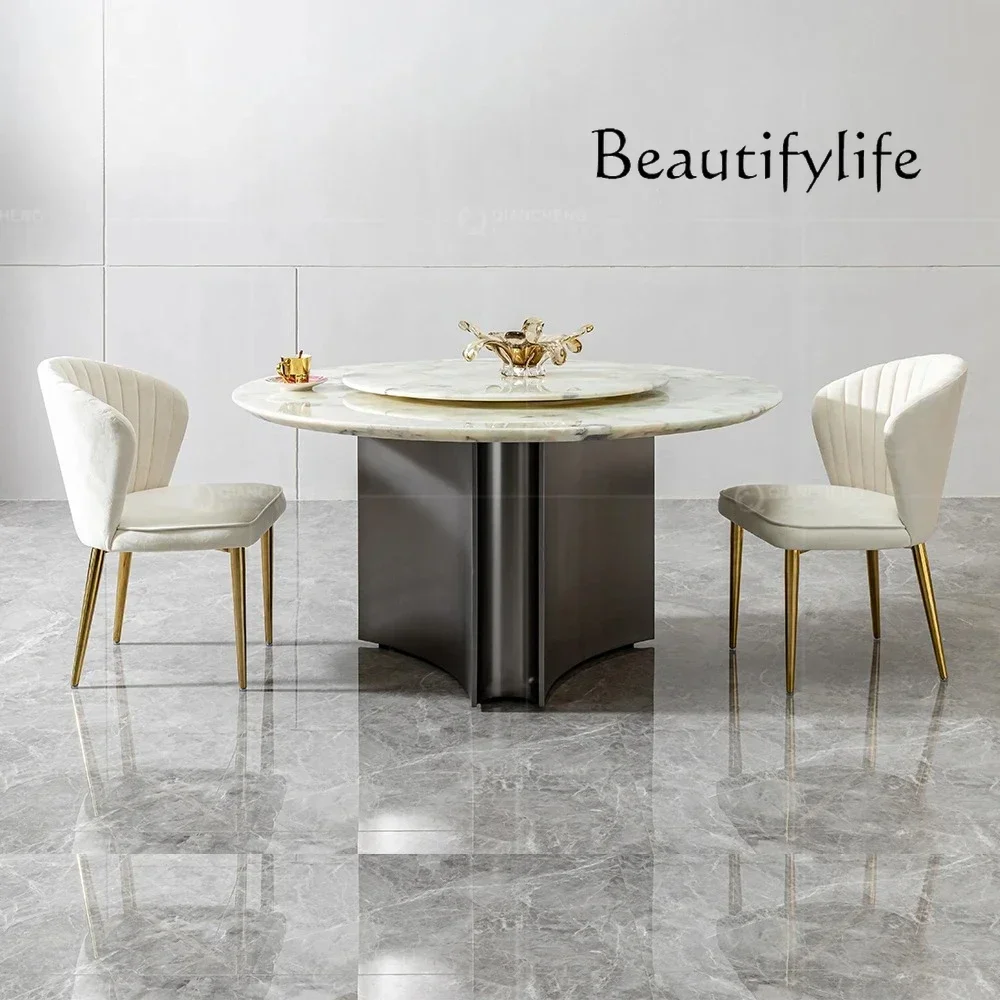 N36 Rotating Dinning Room Table Ss Metal Furniture Factory Price Luxury Customized Lazy Susan Turntable Natural Marble Dining Ta