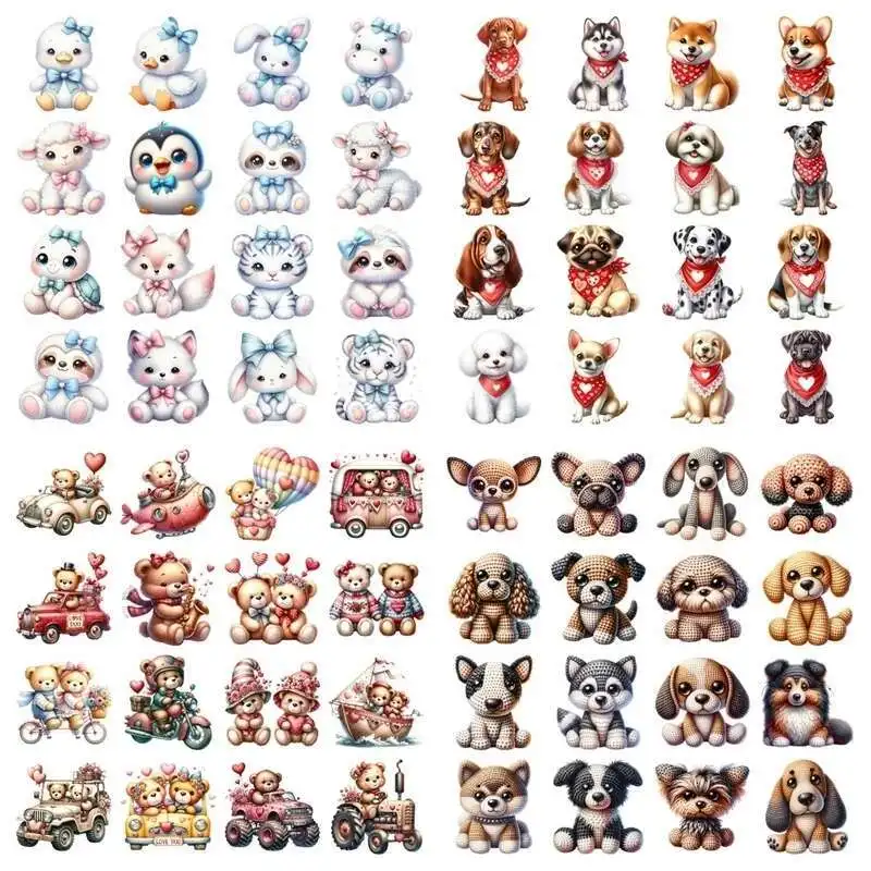 Suit Cartoon Penguin Puppy Bear Iron On Heat Transfer Sticker For Toy doll Clothes Pinted Vinyl Thermal Washable T-Shirt Deca