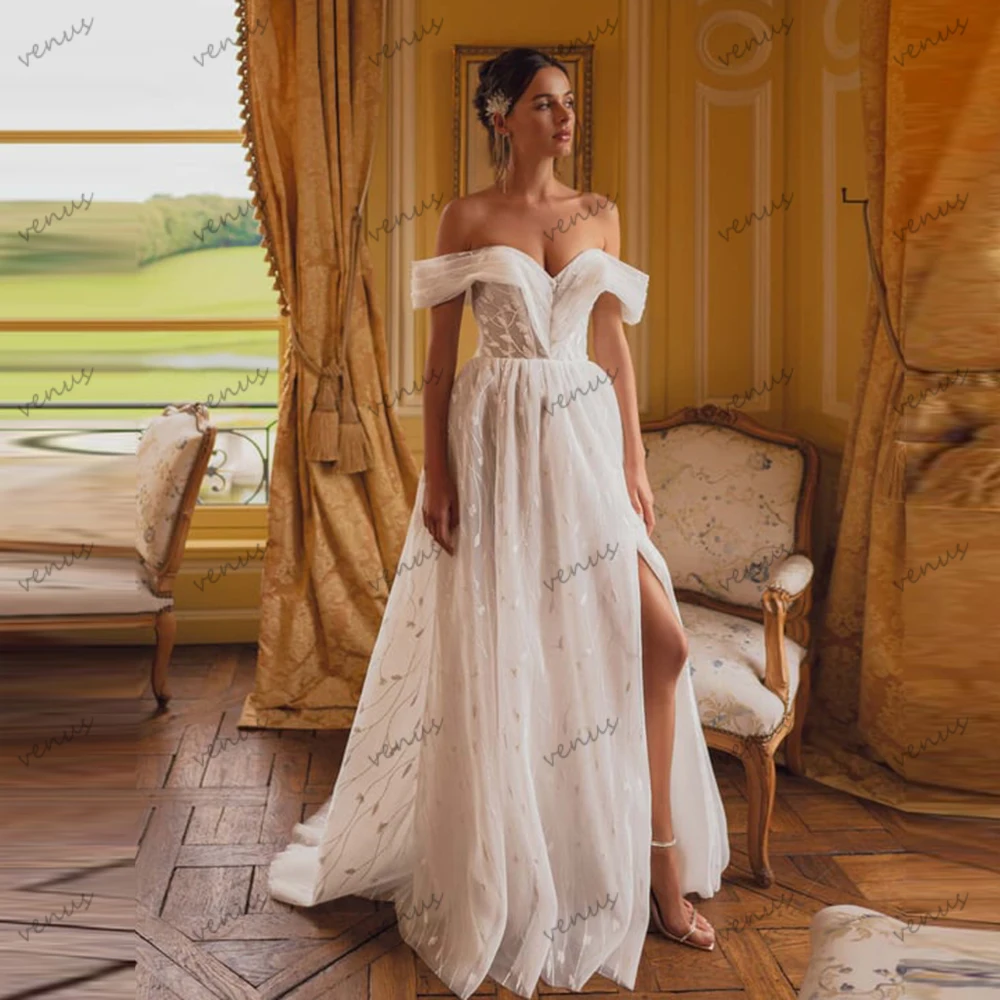 Charming Wedding Dresses A Line Lace Bridal Gowns Off The Shoulder Robes Sexy High Slit Pretty Vestidos De Novia Customized 2026