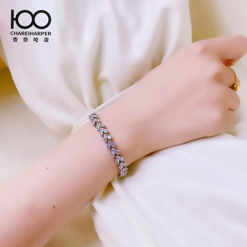 CH28 18k gold full diamond bracelet set with moissanite for women, light luxury simulated diamond bracelet, gift giveaway