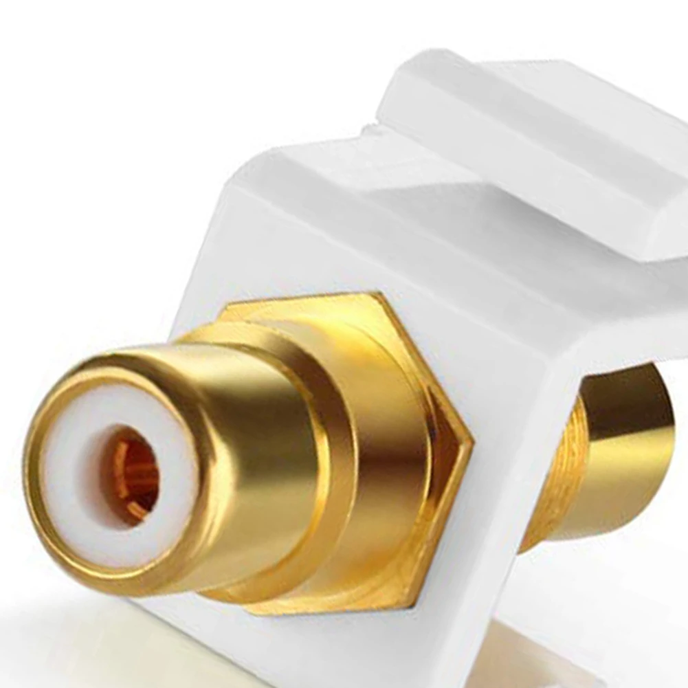 RCA Keystone Jack Insert Connector (5 Pack) Socket Female Snap in Adapter Port Gold Plated Inline Coupler (White)