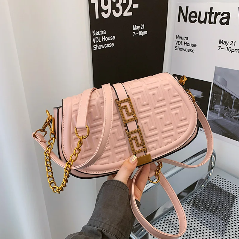 

2025 New Women's Indentation Saddle Bag - Fashion Stylish Design, Retro Chain Shoulder Portable Messenger