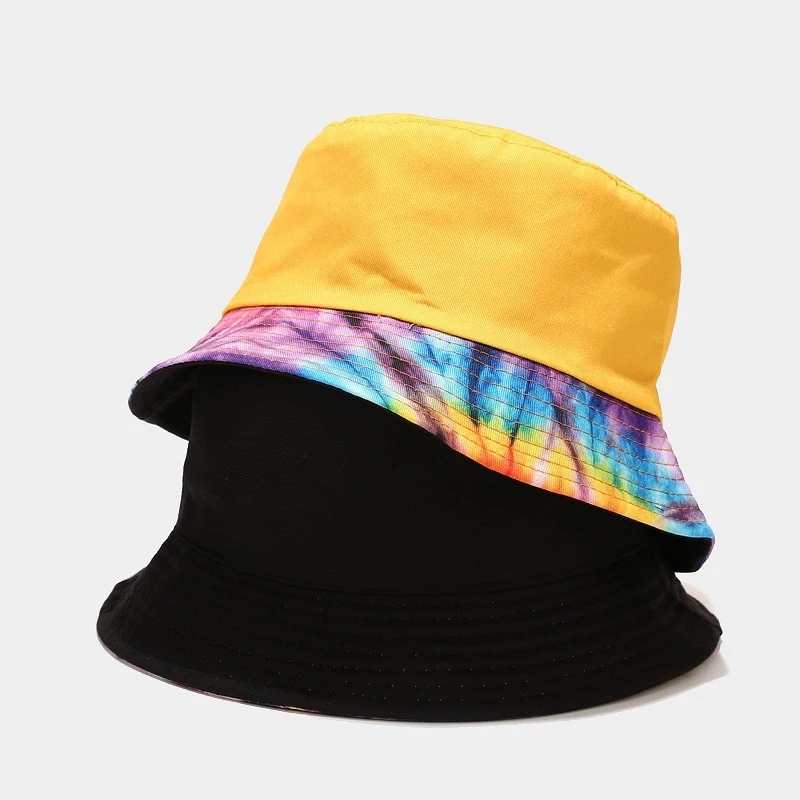 Reversible Tie-Dye Bucket Hat For Women Men, Colorful Gradient Fisherman Cap, Casual Cotton Panama Hat For Outdoor Beach Travel