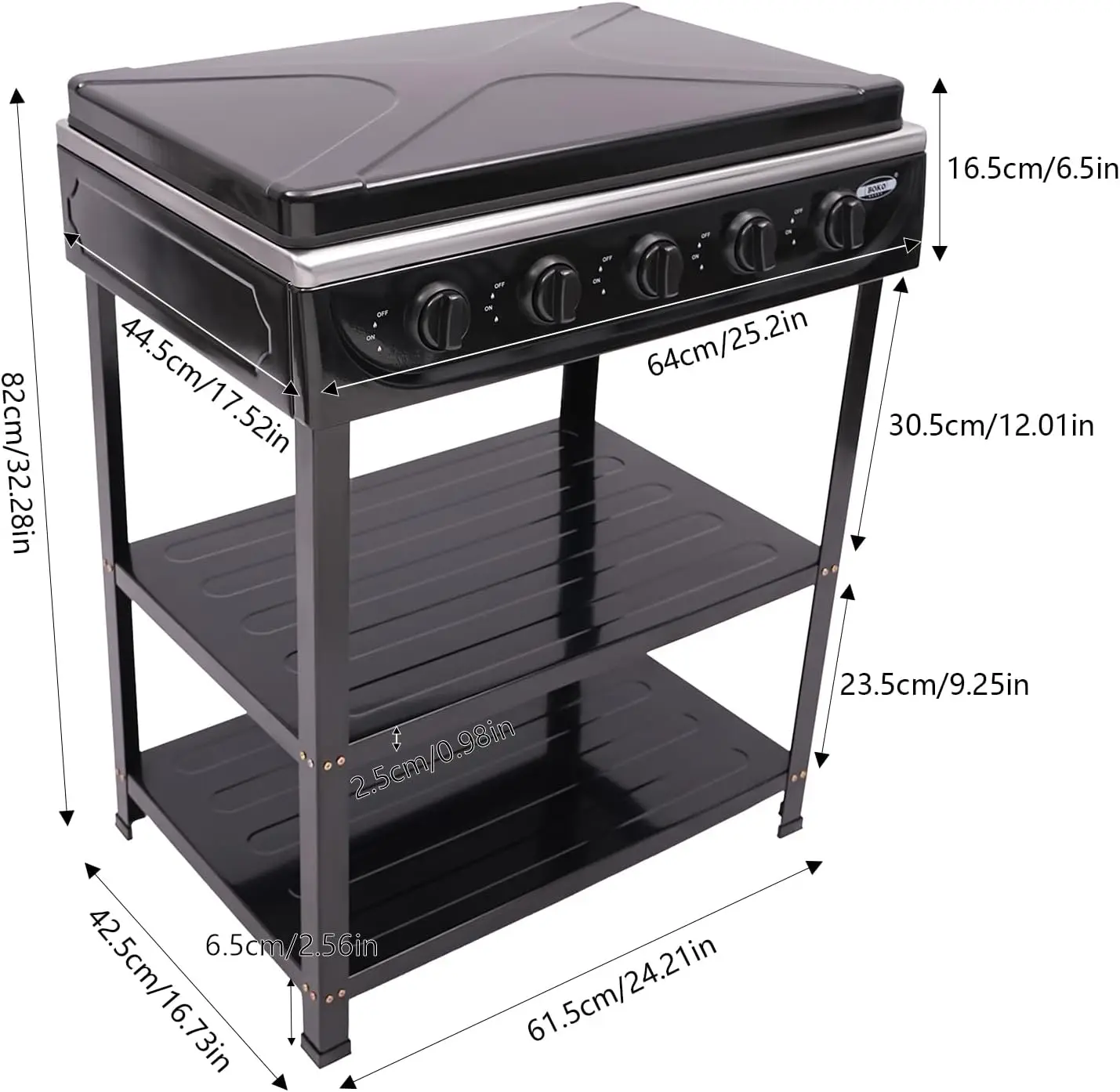 5 Burner Stand, 2.5KW Grill Dual Natural Gas Cooker Outdoor Camping BBQ Stove, 2 Tier Storage Rack Portable Stainless Steel for