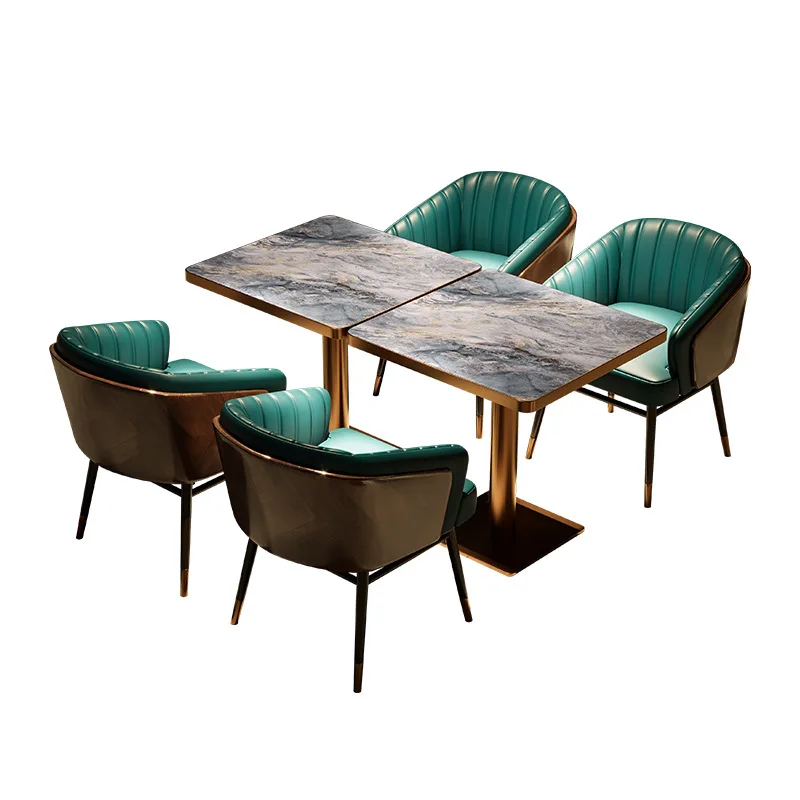 

Fusion Cuisine Western Restaurant Stainless Steel Table and Chair Combination Bar Tavern Rock Slate Table Buffet Restaurant