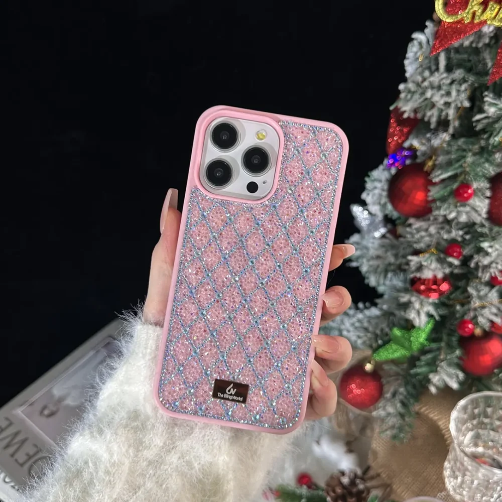 

For Apple Iphone 16 Pro Max 15 14 Plus 13 12 Creative Design Luxury Premium Rhombus Diamond Bling Ladies Shockproof Phone Case