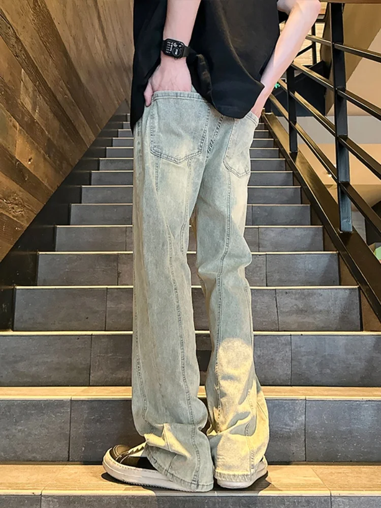 

Мужские джинсы American Sle прямого кроя, модные свободные брюки с широкими штанинами в стиле High Street, винтажные повседневные брюки, осенняя новинка