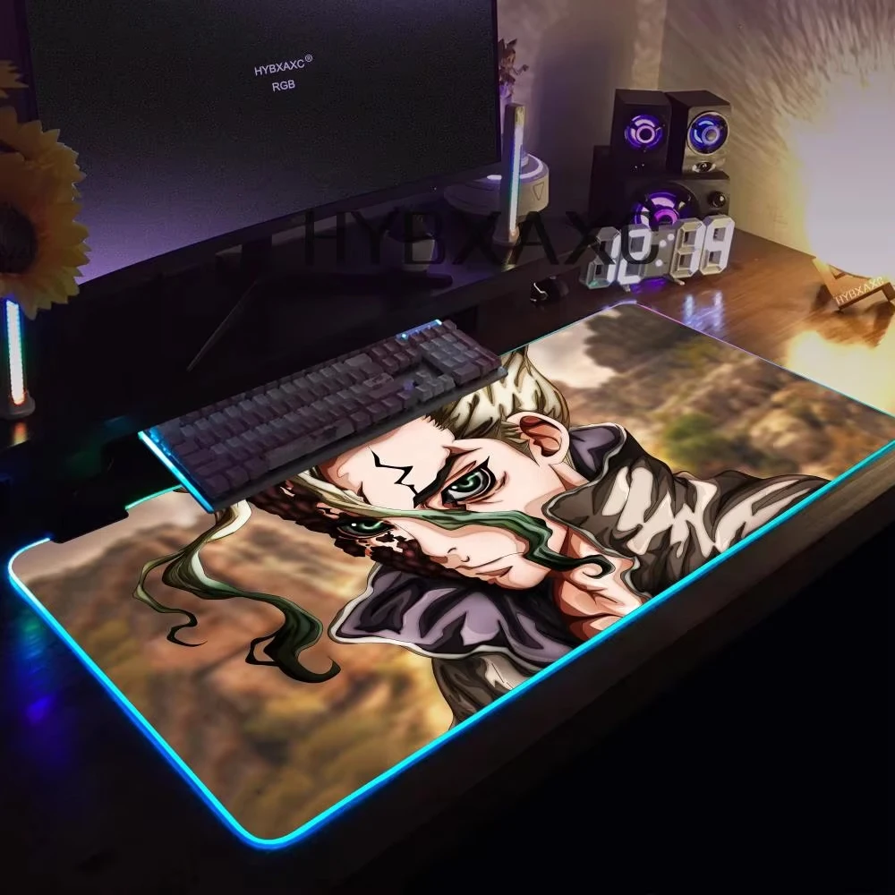 

Anime Dr Stone Ishigami Senkuu Mouse Pad RGB Gaming Mouse Pad Desk Mat HD Gamer Large LED Light XXL MousePads PC Computer Carpet