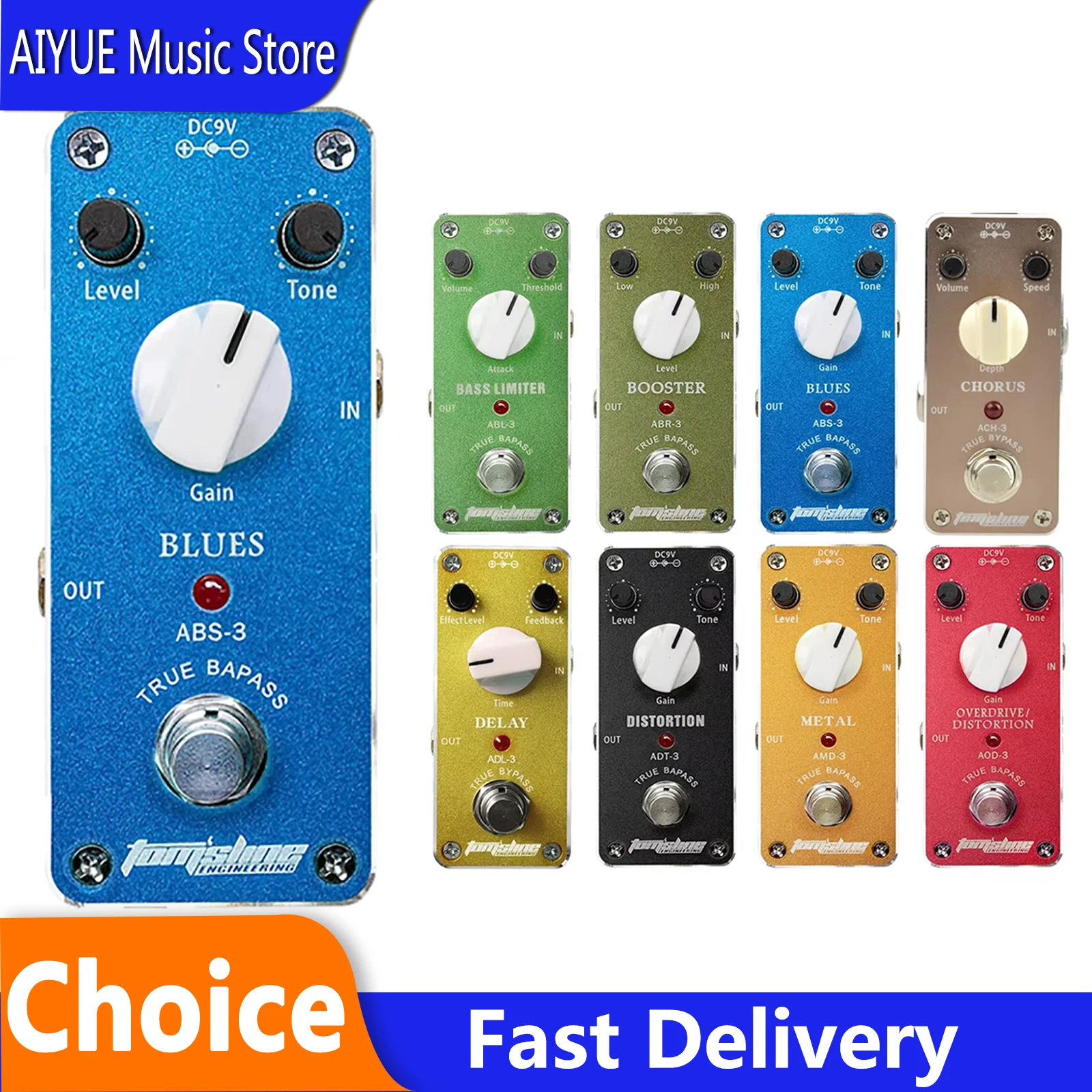

Гитарная педаль эффектов AROMA True Bypass: Distortion/Overdrive/Chorus/Delay/Boost/Blues/Metal/Bass Limiter, запчасти для гитары