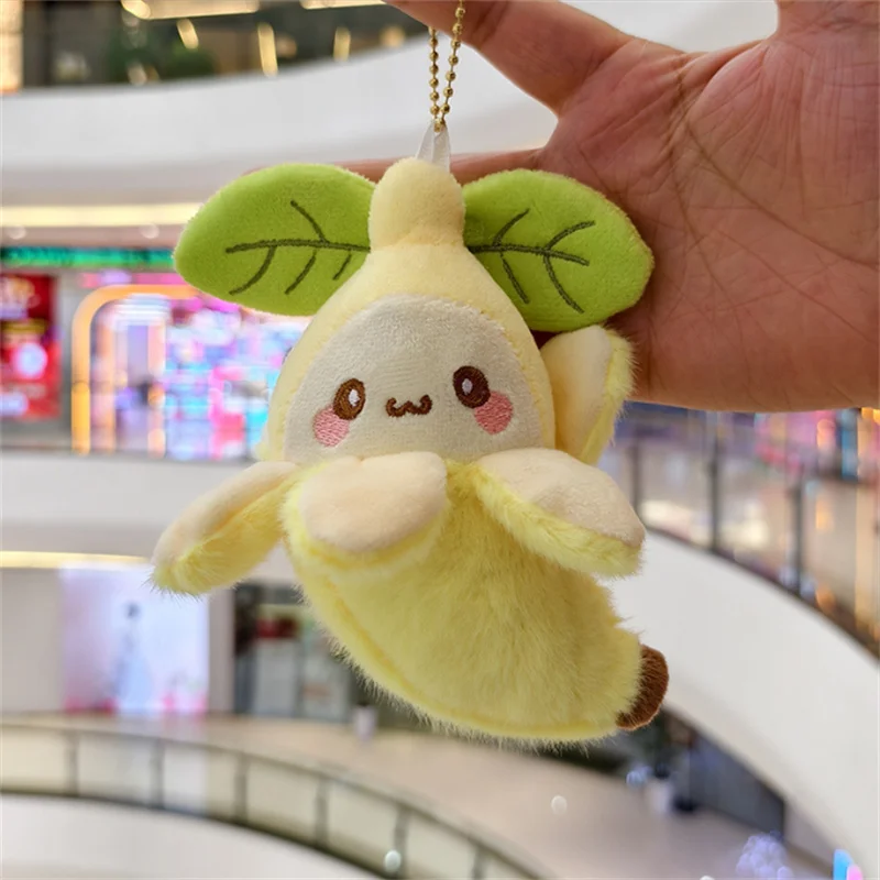 Niedlicher, hautfarbener Bananen-Plüschpuppen-Anhänger mit Blättern, Cartoon-Taschen-Schlüsselanhänger, kreatives Stofftier, Großhandel, 12 cm