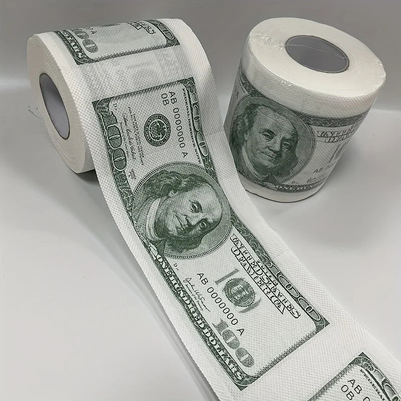 

Three rolls of fun $100 bill toilet paper, money pattern $100 toilet paper roll, wood pulp tissue roll, innovative gift, househo
