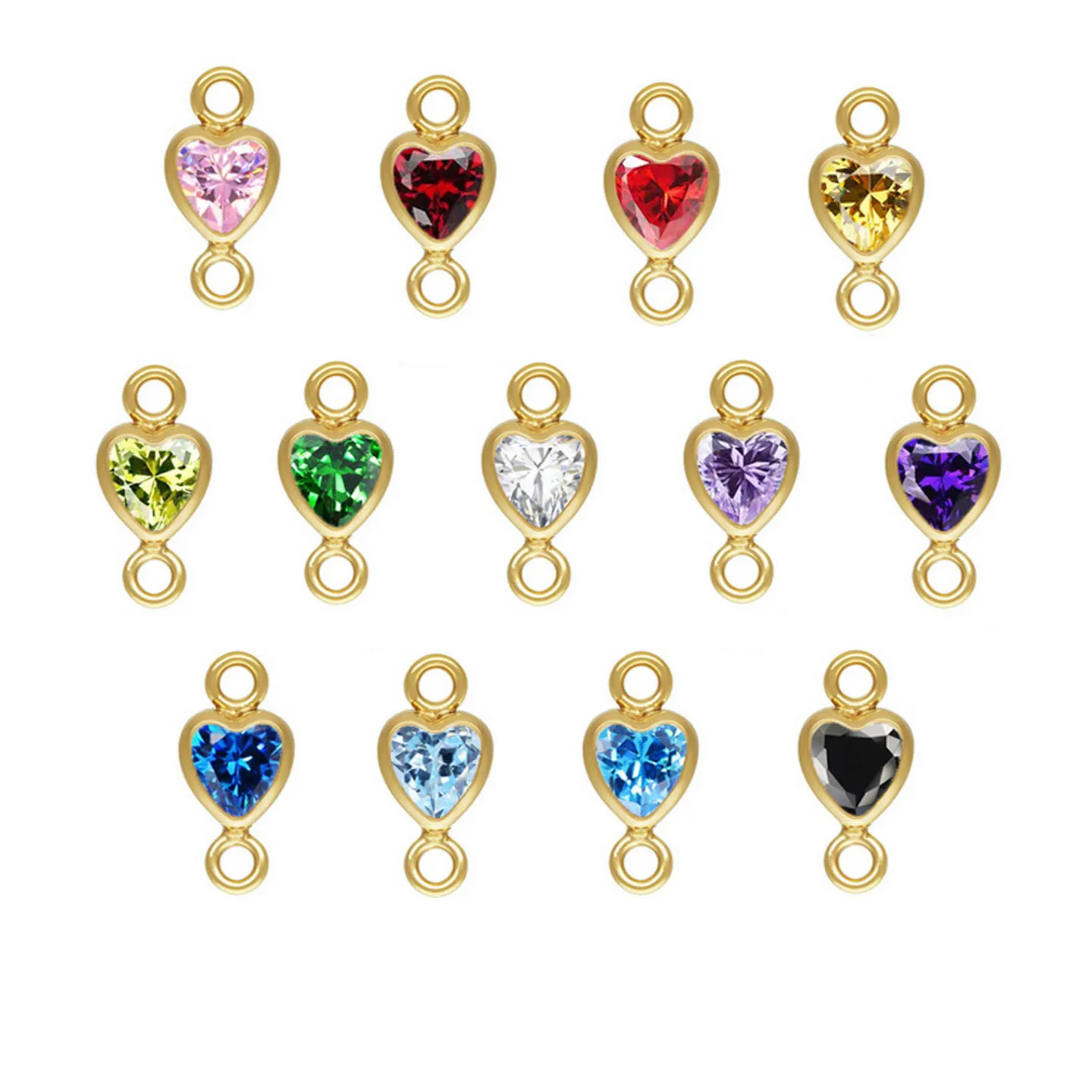 

5pcs/ Bag 14K Gold Filled/925 Sterling Silver Heart Shape Connector Multicolor CZ Vertical Loop Pendant DIY Jewelry Accessories
