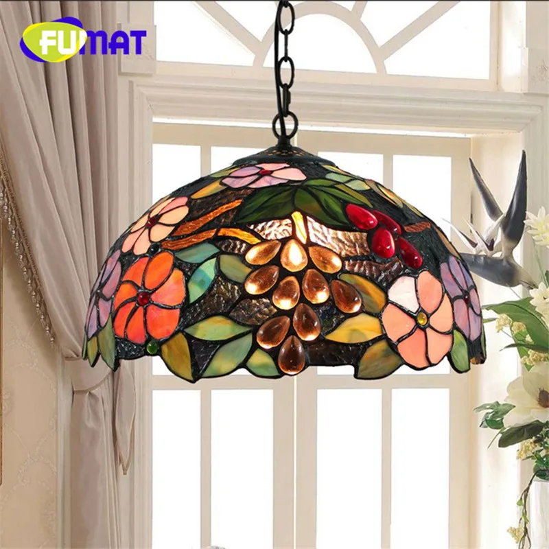 

FUMAT Pendant Light modern Mediterranean Creative Tiffany Stained Glass living room 12 " Sunflower Home Deco Art Chandelier Lamp