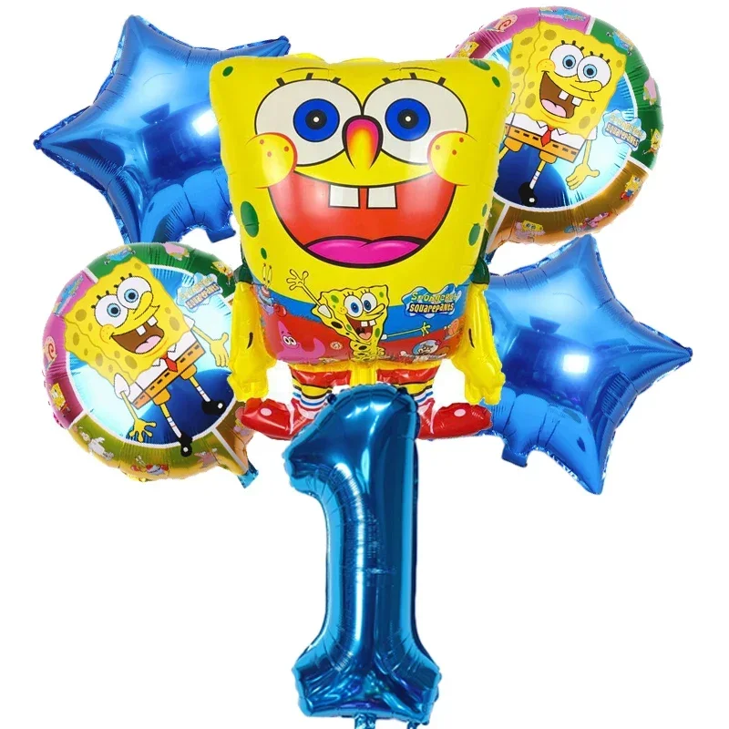 6Pcs Cartoon SpongeBob SquarePants Foil Star Balloon cute Decoration Baby Shower Children's Kids Birthday Party Balloons Globos