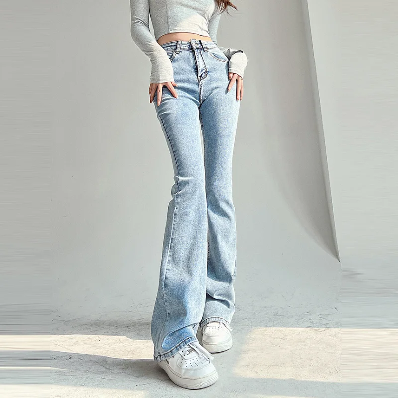 Women's Skinny Jeans Slim Flared Pants Fashion Embroidered High Waist Thin Denim Trouser Casual Bottoms Vintage Y2k Clothes