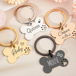 Custom Pet ID Anti Lost Keychain Engrave Your Pet's Name, Bone Shape Pendant for Cats & Dogs Stainless Steel Keychains Gift