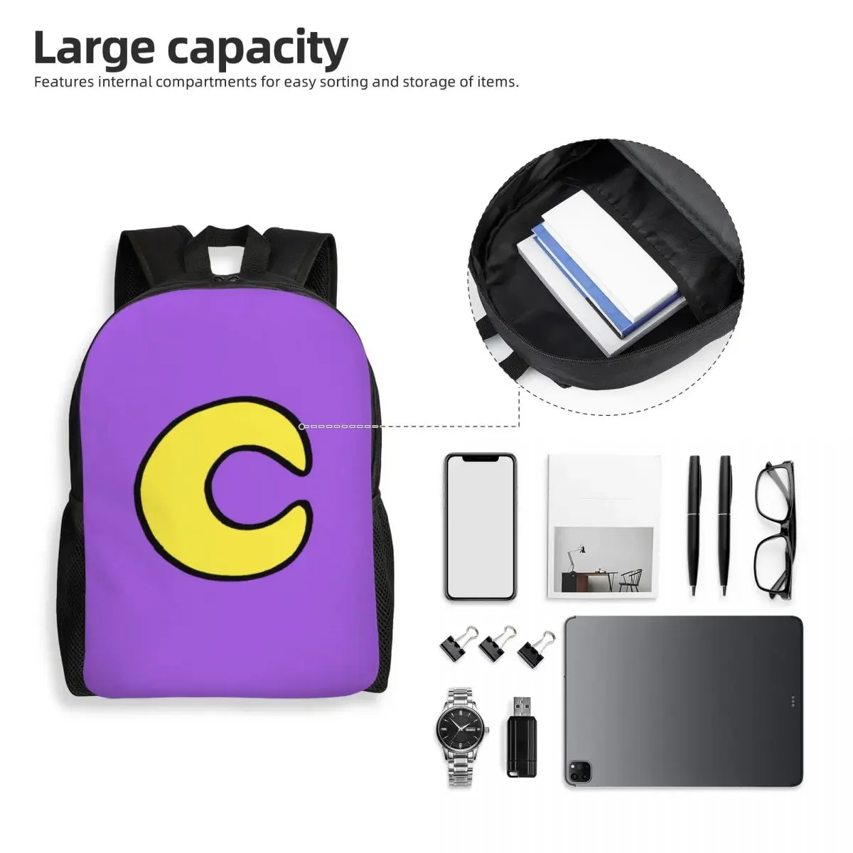 Custom Purple Smiling Big Mouth Cat Pendant Critters Laptop Backpack Women Men Bookbag for School College Student  Game Bag