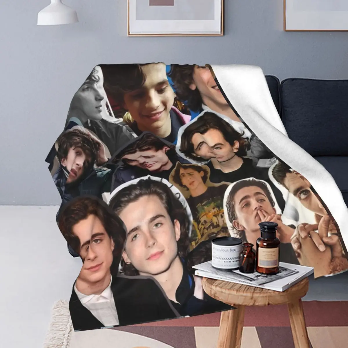 Timothee Chalamet Collage Fuzzy Blankets Call Me by Your Name Customized Throw Blankets for Home 150*125cm Plush Thin Quilt