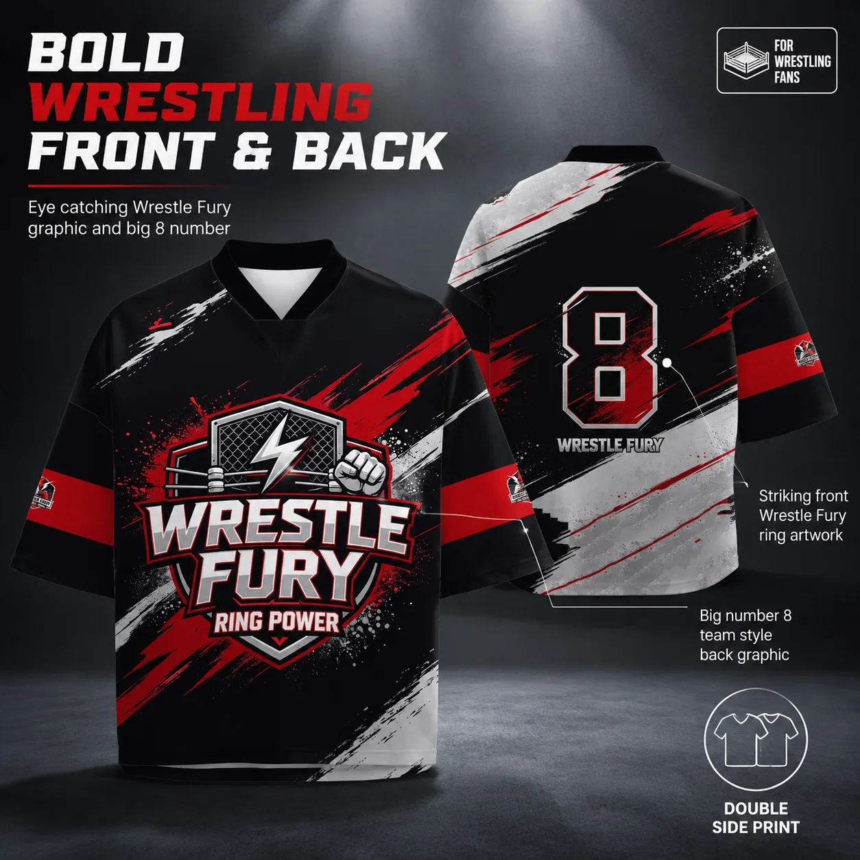 Wrestle Fury Fist Lightning Jersey V-neck Breathable Loose T-shirt Number 8 Print For Training Match Unisex Casual Sports Tee