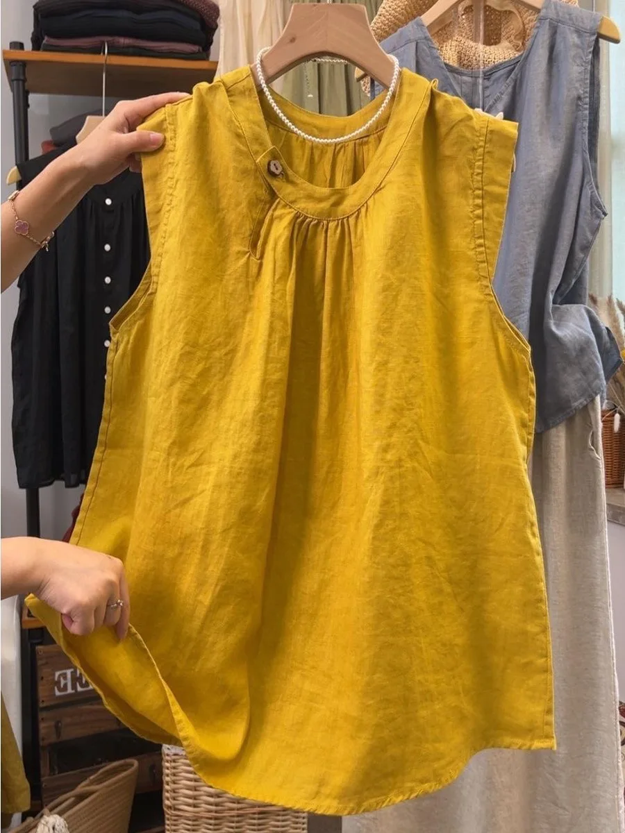 

Breathable Linen Sleeveless Top Women's Loose Fit Casual Summer Shirt Small Size Friendly