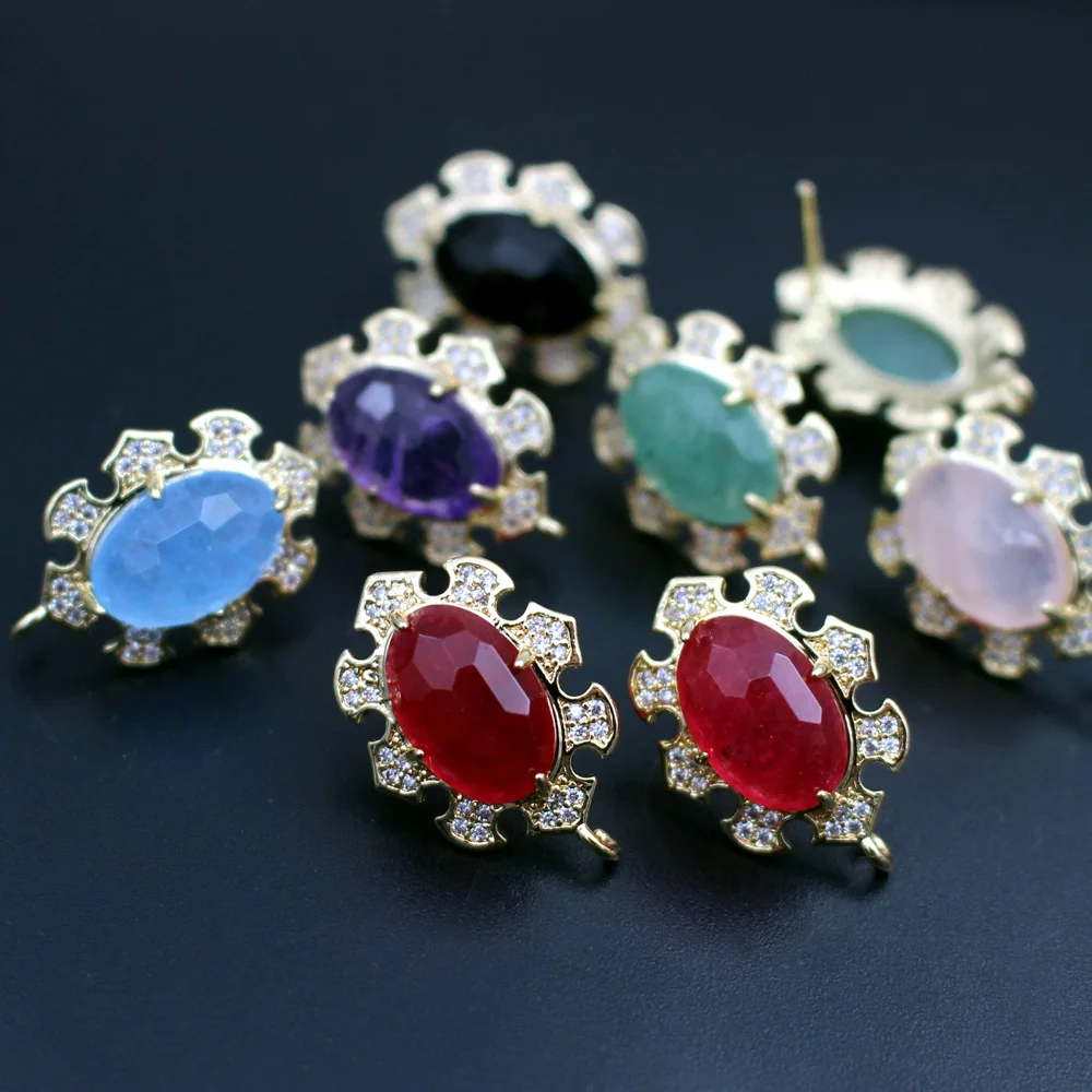 6pair CZ Colors Stone Earrings Loop Connector Blue Red White Stone Earring DIY for Women Office Lady Hanging on Dangle Earrings