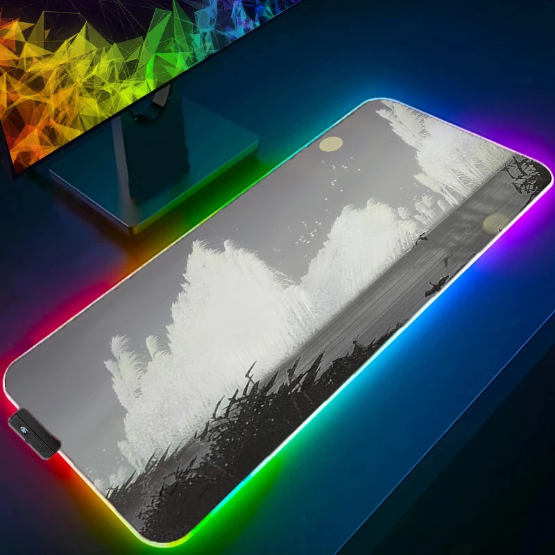 

RGB LED Mouse Pad Multi Size Gamer Black White Landscape Keyboard Pad Desk Mats Extended Mausepad Office PC Gaming Mousepad