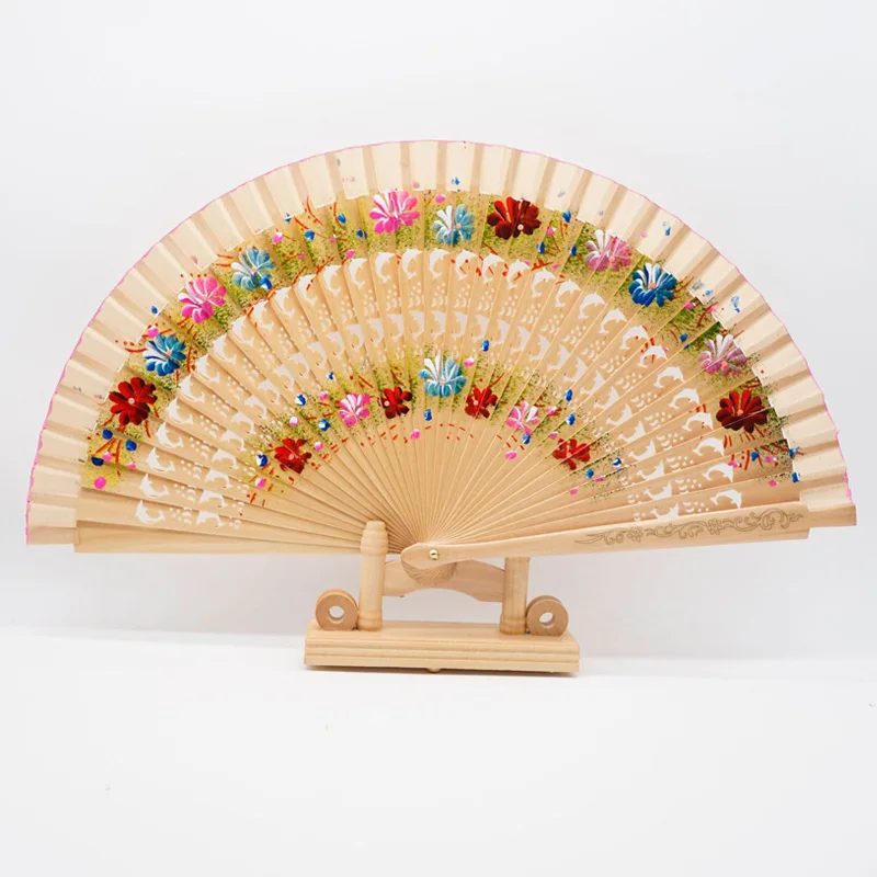 1pcs Folding Fan Wood Spanish Fan For Dancing Colorful Printing Hand Folding Fan Home Decoration Ornaments Craft Gifts For Guest