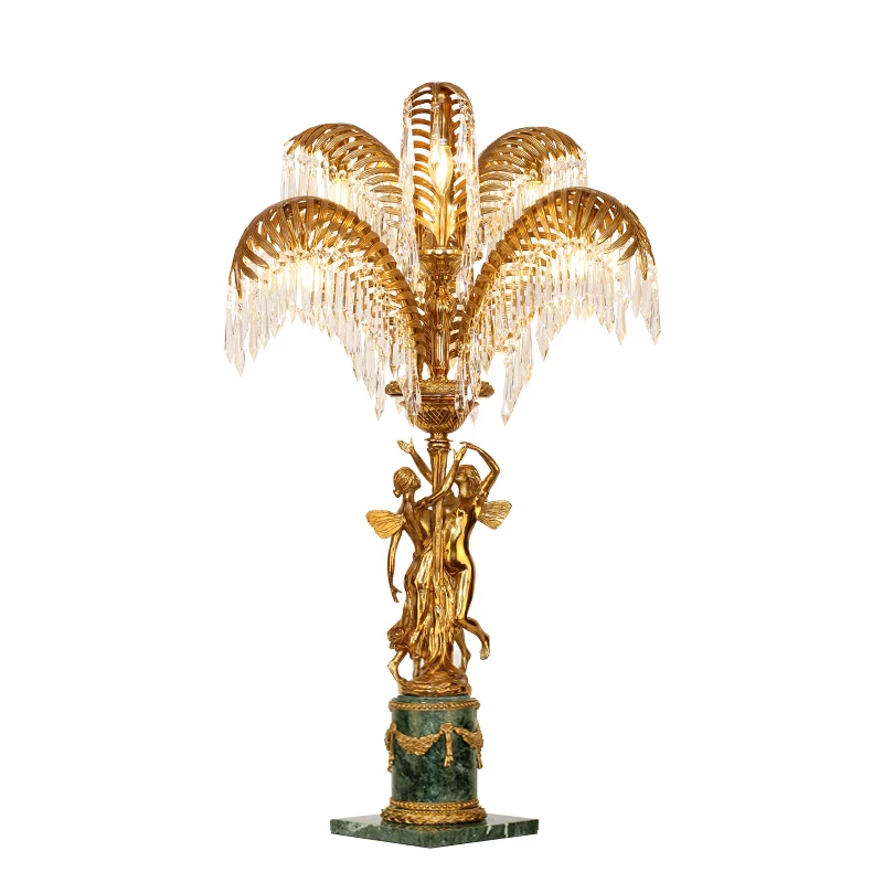 

Rococo Light Palm Leaves Brass Lamp Crystal Drop Large Table Lamp Vintage Table Lamps Home Decor