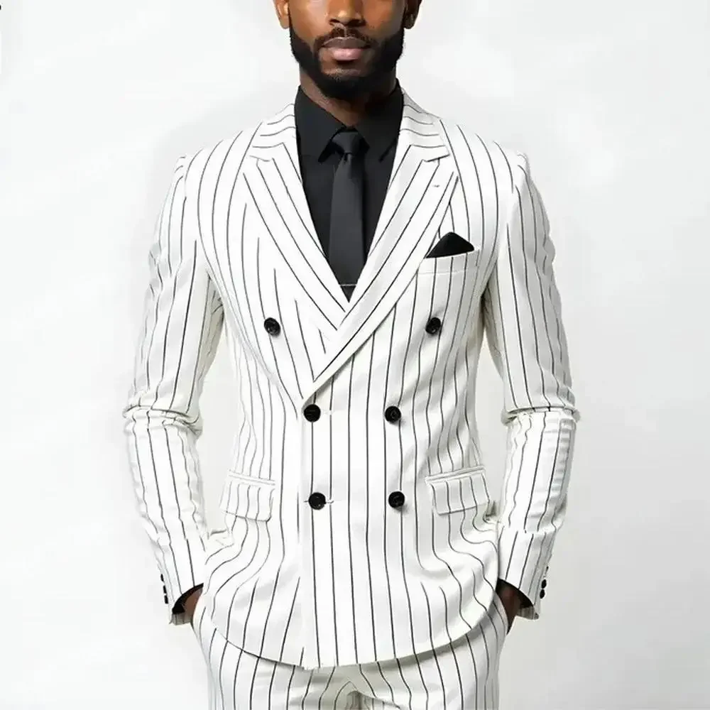 

Burgundy Striped Men Business Suit Groom Groomsman Wedding Party Formal Occasion Prom Male Tuxedos 2 Piece Set Jacket Pants