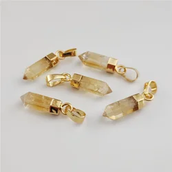 FUWO 1Pcs Natural Citrines Point Pendant,Golden Plated Bullet Shape Spike Crystal Accessories For Jewelry Making PD130