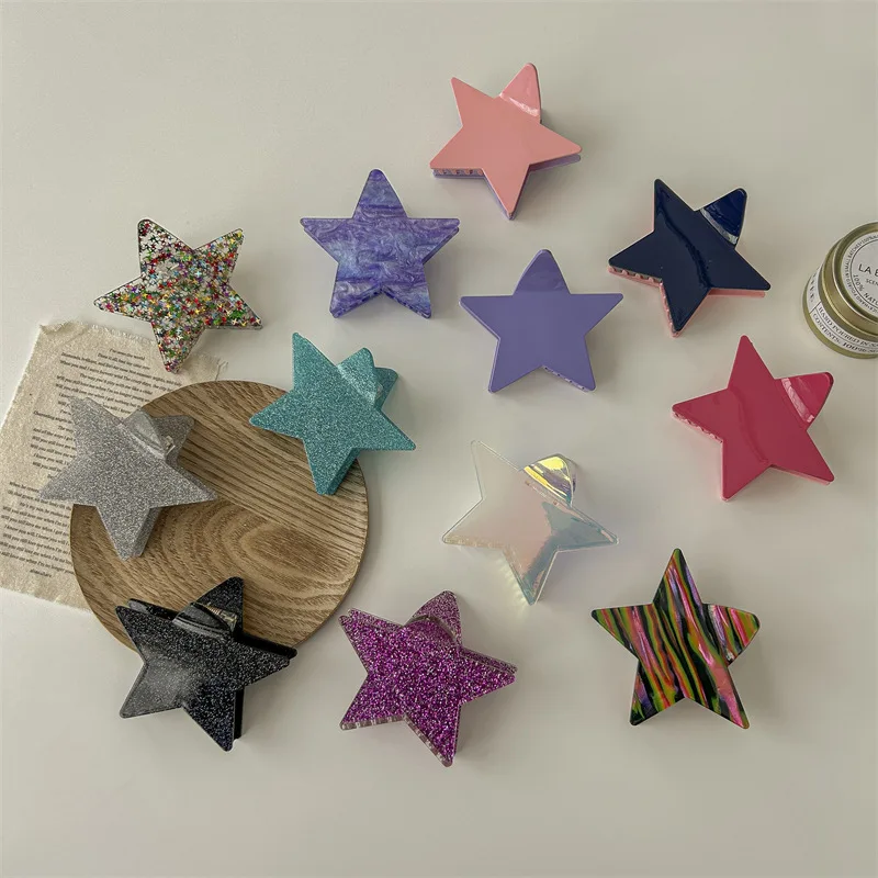 DS Candy Colored Glitter Stars Hair Claw Acetate Claw Clips Valentine's Day Gift Crab Hair Clips for Women Hair Accessories