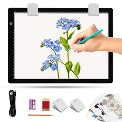 KOBAIBAN A4 Slim Portable Light Box with 4 Clips, Type C USB Power Cable Stepless Dimmable Brightness  Light Pad for  Drawing