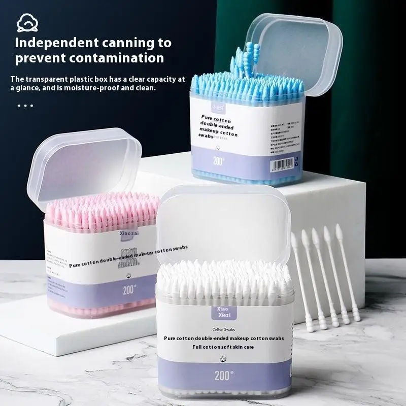 100/200Pcs Double Head Multi-purpose Fluorescent Agent Free Cleaning Tampons Cotton Buds Baby Nursing Supplies Baby Cotton Swab