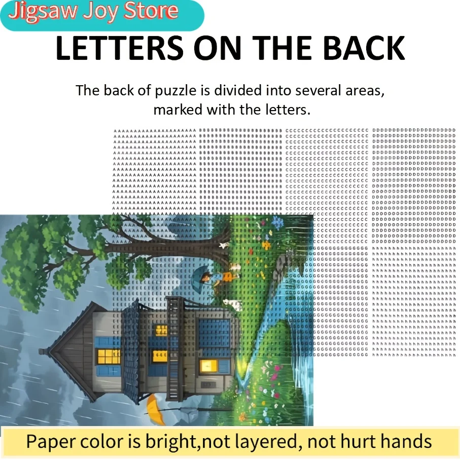 Quebra-Cabeça para Adultos - Cena de Chuva de Verão com Casa, Árvores e Guarda-chuvas, Jogo Educativo e Divertido para Festas, Decoração de Casa, B