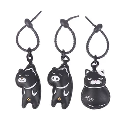 Cartoon Kawaii Dog Cat Pig Keychains Women PU Leather Hanger Pendant Decoration For Bag Car Keyring Accessories Gifts