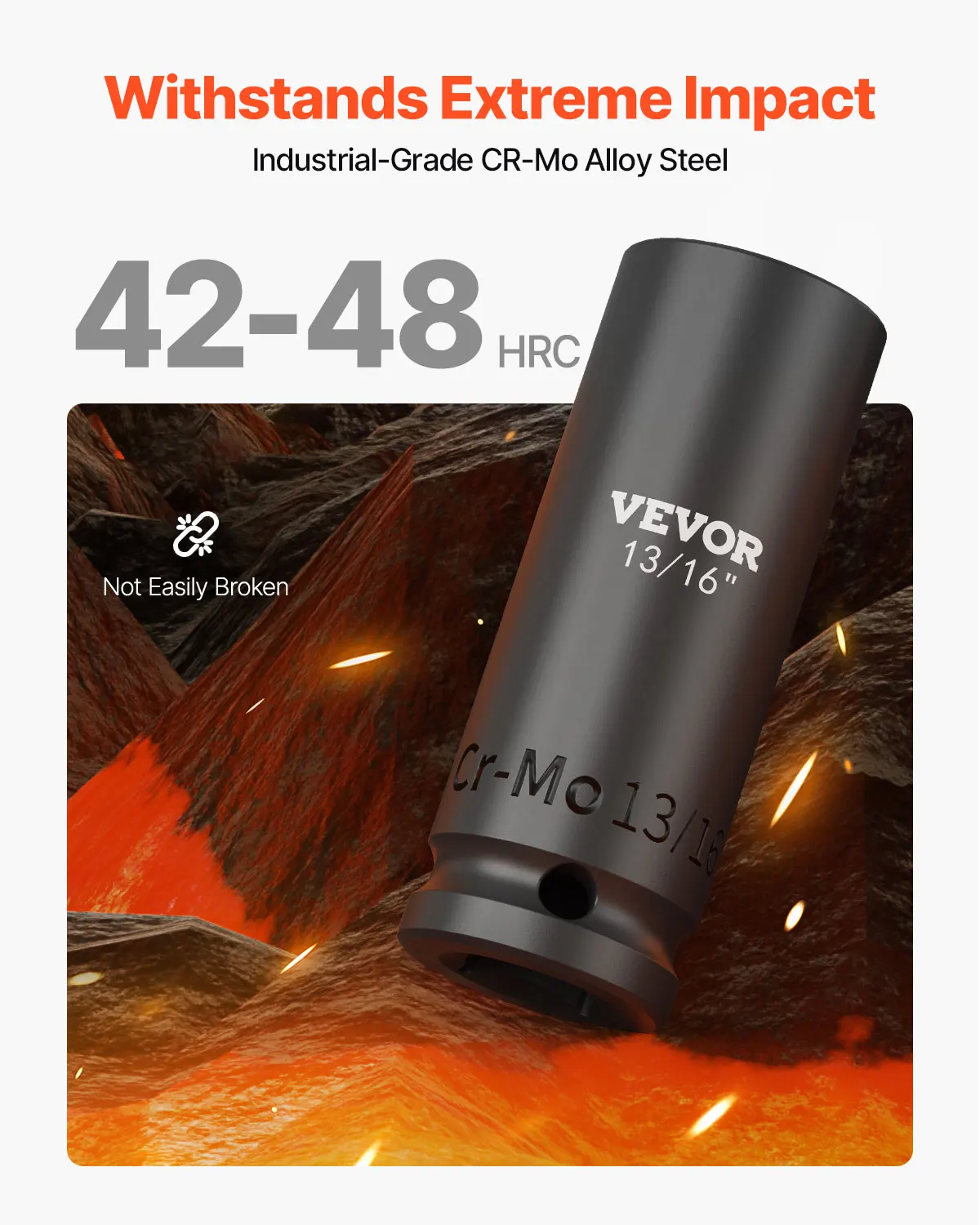 SucceBuy Set di bussole a impatto da 1/2" Set di bussole profonde e poco profonde da 43 pezzi SAE 3/8" 1-1/2" Acciaio legato Cr-Mo a 6 punti per riparazioni auto