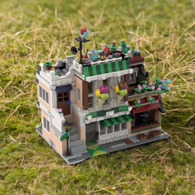 

1582-Piece Midi-Scale Japanese Street Food Shop Model with Ice Cream Parlor and Apartment Design building blocks