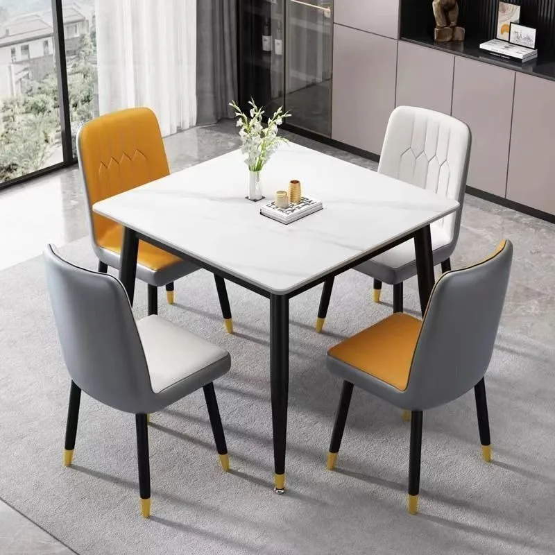 f*-Modern Minimalist Italian Luxury Square Ceramic Slab Dining Table Home Use Marble Kitchen Combined Chairs Reception