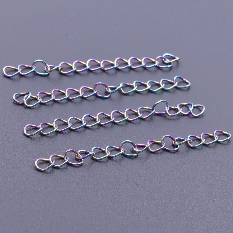 50pcs Rainbow Necklace Extension Chain Bulk Bracelet Extended Chains Tail Extender For Stainless Steel Jewelry Making Findings