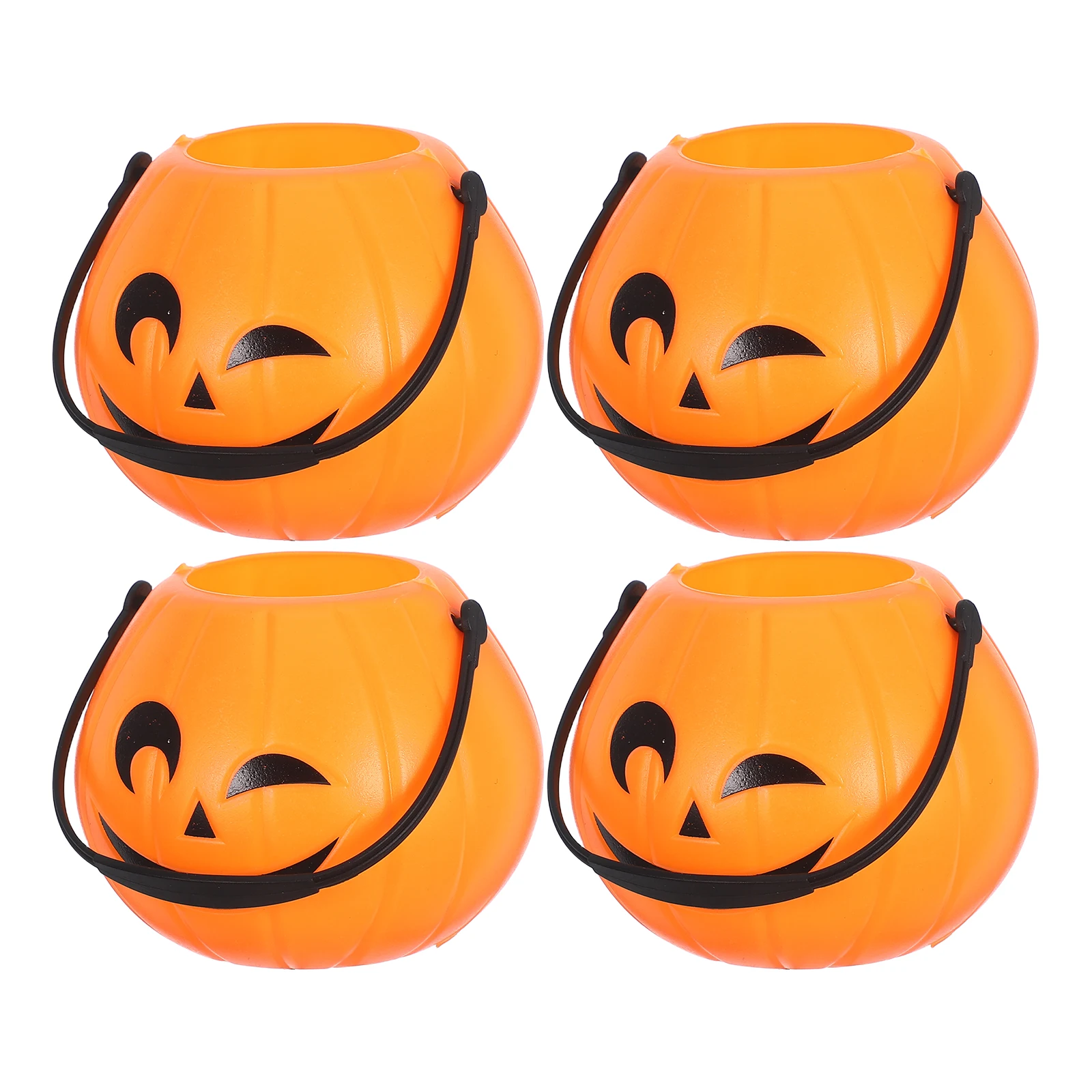 

4pcs Portable Pumpkin Buckets Halloween Candy Storage Jars Kids Treat Pails Plastic Mini Containers Lightweight Practical