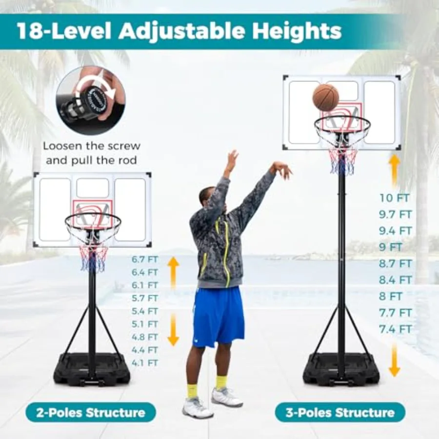 Outdoor basketball hoop for backyard or driveway use, shatterproof PC backboard, black, 4.110 ft adjustable height, fillable ba