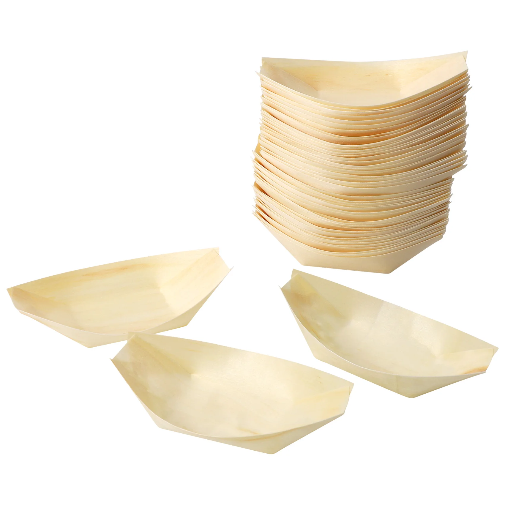 

50x finger food - bowls, "boat" biodegradable wood 11 cm x 6.5 cm