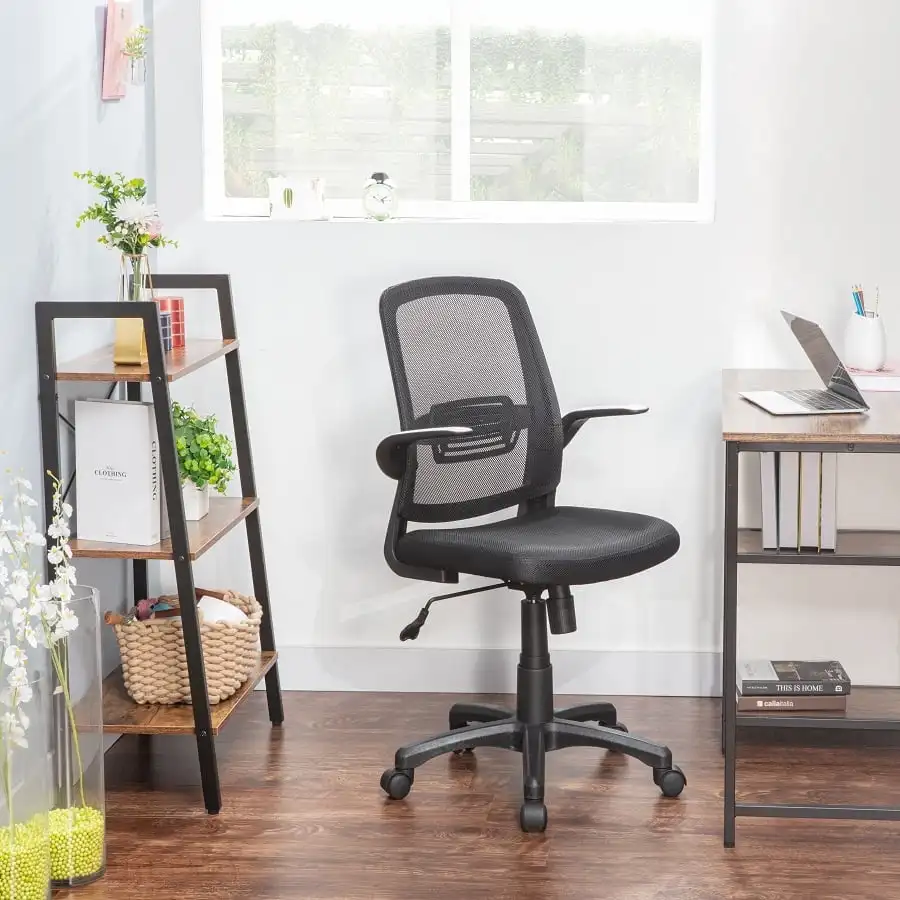 Mid Back Mesh Lumbar Support Ergonomic Home Office Desk Chair, Modern Rolling Swivel Executive Chair Adjustable Padded Armrest,