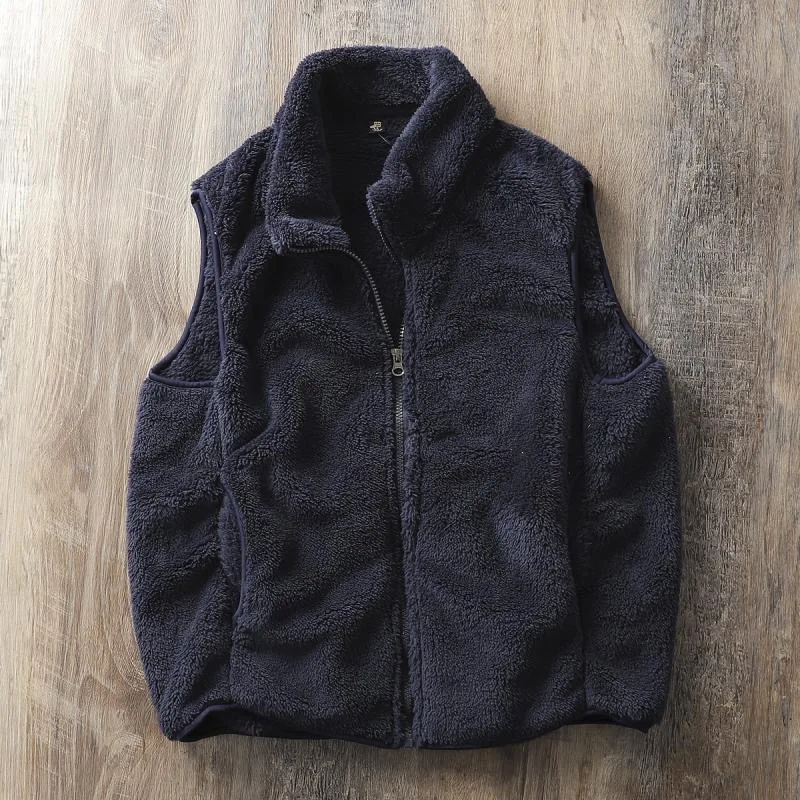 

Coral Fce Leisure Stand Collar Men's Vest Autumn Winter Thiened Warm Pure Color Couple's Floing Vest