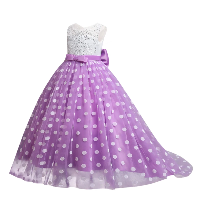 

New Net Yarn Lace Polka Dot Trailing Piano Performance Dress 4-12 Years Old Young Girl Catwalk Performance Costume Wedding Dress