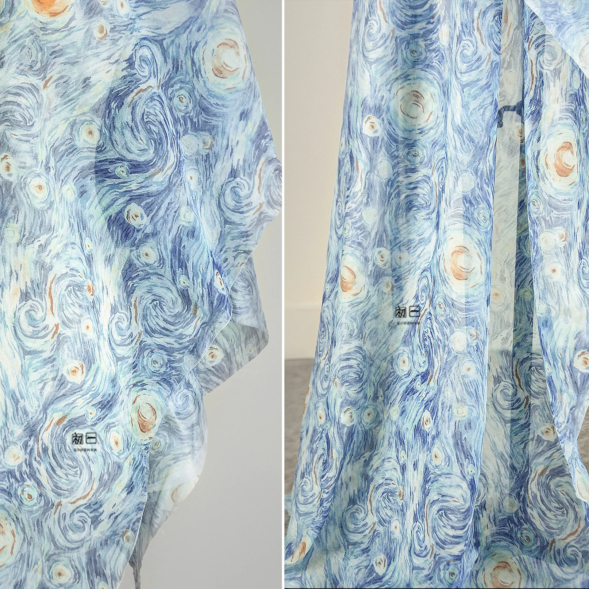 Starry Night Van Gogh Blue Starry Canvas Handmade Skirt Shirt Cardigan Clothing Designer Fabric