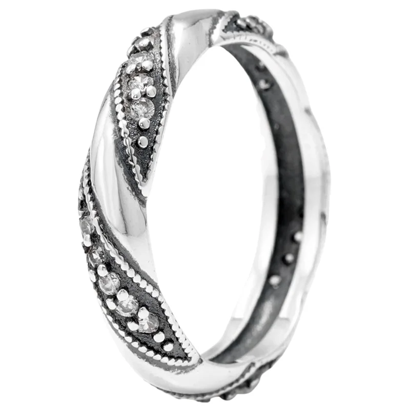 Bague empilable en argent regardé 925 pour femme, coeurs d'amour, nœud, oreille de blé, fleur de printemps éternelle tressée, couronne, bijoux à bricoler soi-même