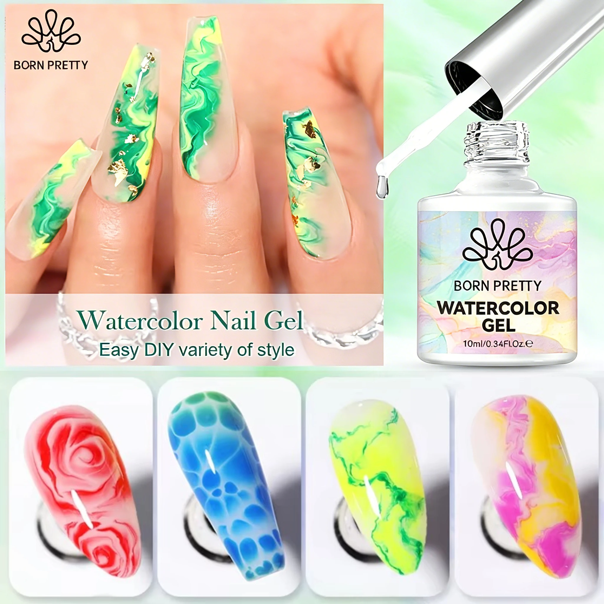 BORN PRETTY 10ml Watercolor Nail Gel Clear Transparent Gradient Flower Effect Semi Permanent Soak Off UV LED Gel Nail Polish