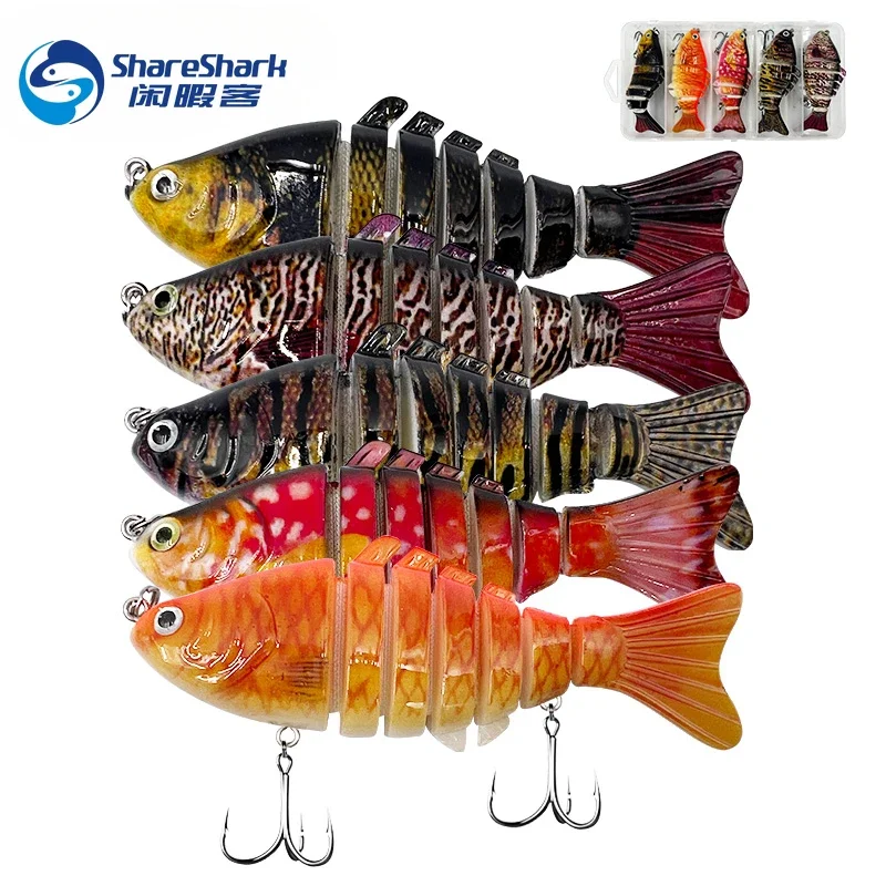 5 PCS 7 Segment Multi Jointed Fish Fishing Lures Kits Slow Sinking Lifelike Swimbait Saltwater Crankbaits for Bass Trout Bass