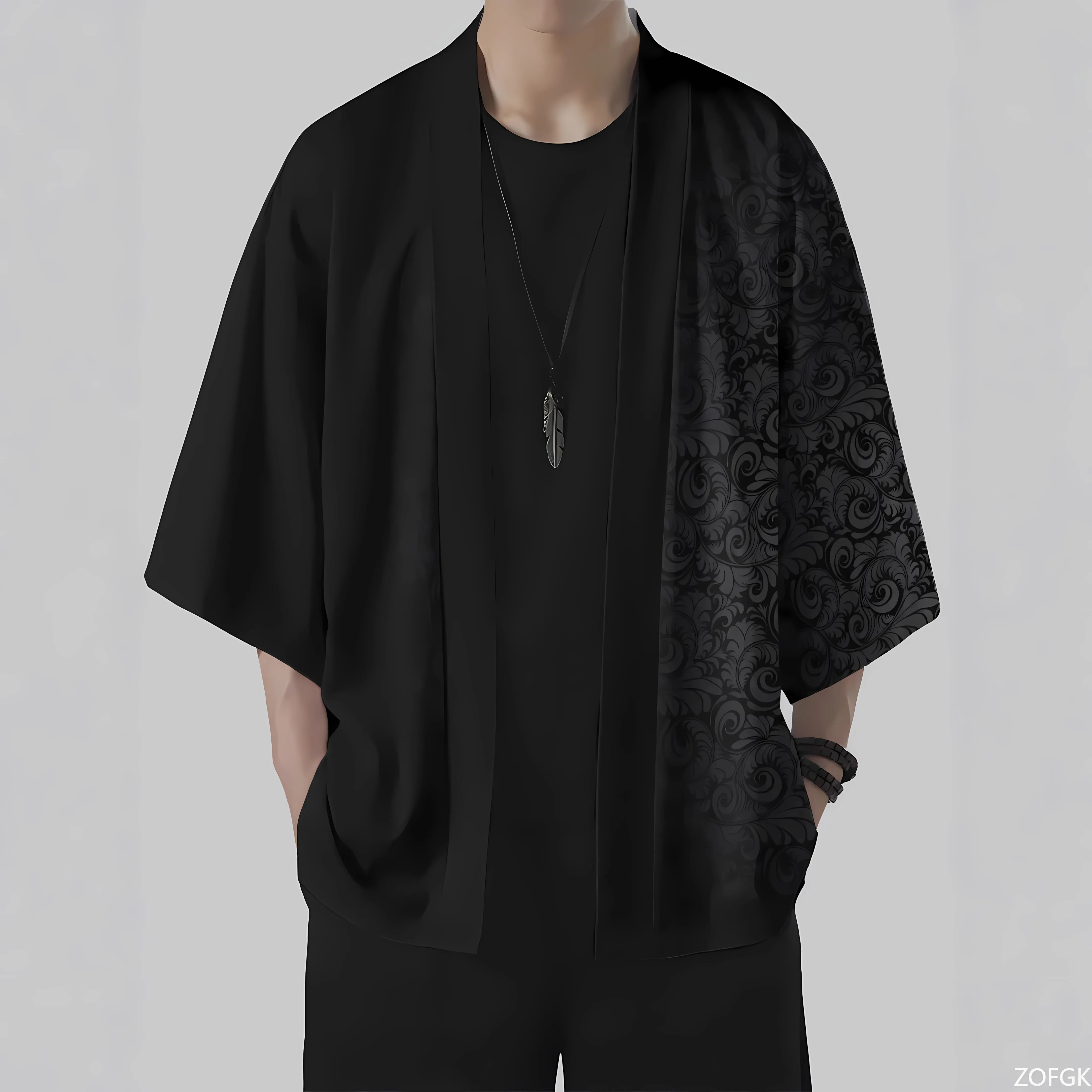 

2026 Summer New Men's Kimono with 3D Patterned Print - Street Casual Fashion Comfortable Soft Lightweight